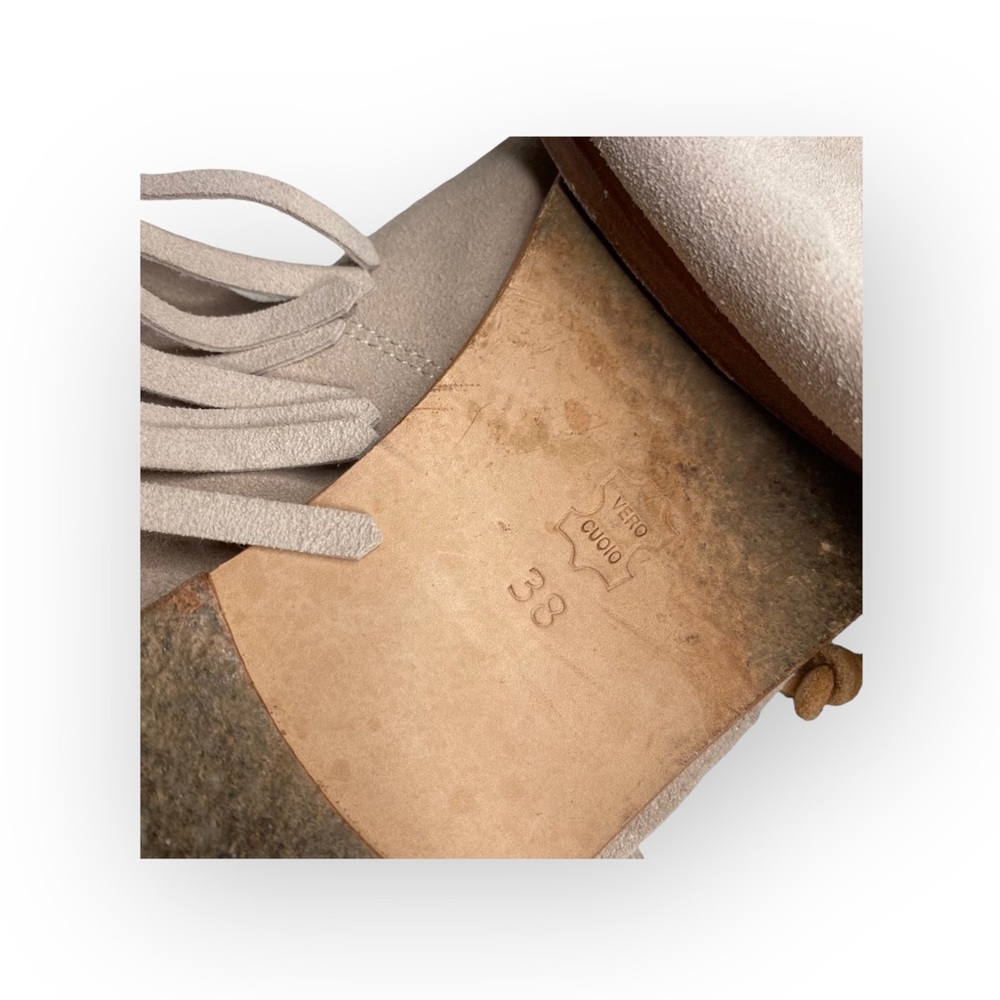 Martha Davis ❃ Fringe Flat Open Toe + Heel Bootie Sandal ❃ Stone Suede ❃ 38 7.5M - Picture 14 of 16